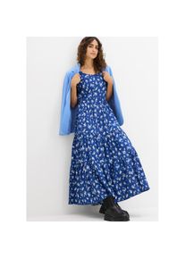 Bonprix, Unisex, bonprix Maxikleid aus reiner Baumwolle, Loose Fit, Kurzarm-Design, mit Allover-Muster, enzianblau, topazblau, hellblau gebl&uuml;mt, 46, N