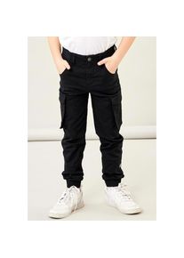name it, Unisex, Cargohose &raquo;NKMRYAN &ndash; f&uuml;r Unisex mit verstellbarem Bund und Stretchkomfort&laquo; unifarben, casual, regular fit, Twill, schwarz, 164, N-Gr,