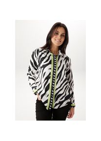 Aniston Selected, Unisex, Aniston SELECTED Hemdbluse im Zebra-Look allover mit kontrastfarbigen Streifen, schwarz, wollwei&szlig;, kiwigr&uuml;n, 48, Bluse im 