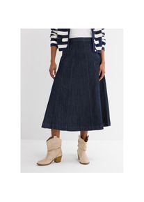 bonprix, Unisex, bonprix Jeansrock aus elastischem Material, ausgestellte Passform, Midi-L&auml;nge, tiefblau denim ungewaschen (l&auml;nge: regul&auml;r), 54, 