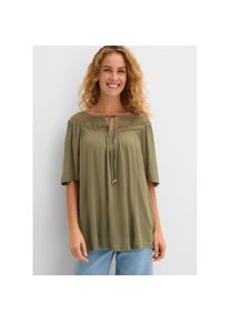 bonprix, Unisex, bonprix Tunika lockerer Schnitt, Oversize-Passform, Halbarm-Design, aus Viskose, oliv, 38, Lockerer Schnitt sorgt f&uuml;r angenehmen 