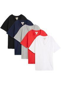 bonprix, Unisex, bonprix Longshirt &raquo;Weites Long-Shirt mit V-Ausschnitt, Kurzarm (5er Pack)&laquo; Packung, 5 tlg. lockere Passform, Kurzarm, mit V-