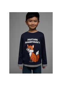 Kidsworld, Unisex, Kidsworld Langarmshirt &raquo;ACHTUNG AUSGEFUCHST&laquo; Shirt mit coolem Fuchsdruck, marine, 116/122, Langarmshirt mit Fuchsmotiv f&uuml;r kleine 