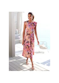 Lascana, Unisex, Lascana Midikleid &raquo;mit R&uuml;schen&auml;rmeln und Blumendruck&laquo; Ohne Taschen leichtes Sommerkleid, Jerseykleid mit kurzen &Auml;rmeln, feminin, 