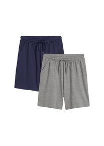 bonprix, Unisex, bonprix Shorts mit Kordelzug, pflegeleichter Jersey, Regular Fit, im 2er Pack, dunkelblau, grau meliert, 164/170, N-Gr, Bequemer 