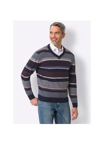 CLASSIC, Unisex, V-Ausschnitt-Pullover &raquo;Pullover&laquo;, aubergine, marine, gemustert, 46, gerippter V-Ausschnitt
