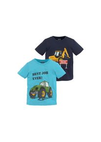 Kidsworld, Unisex, Kidsworld T-Shirt &raquo;BEST JOB EVER!&laquo; Packung, 2, kurz&auml;rmelig, bedruckt, Rundhalsausschnitt, aus Baumwolle, t&uuml;rkis, bedruckt, marine, 
