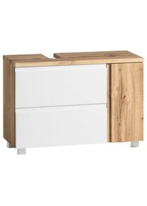 Held Waschbeckenunterschrank , Weiss, Eiche Wotan , Holzwerkstoff , 1 F&auml;cher , 1 Schublade(n) Schubladen , 85x59x35 cm , Made in Germany , stehend, h&auml;ngend , Badezimmer, Badezimmerschr&auml;nke, Waschbeckenunterschr&auml;nke