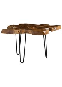 Livetastic Beistelltisch , Naturfarben , Holz, Metall , Teakholz , vollmassiv , Freiform , A-Form , 80x46x80 cm , Wohnzimmer, Wohnzimmertische, Beistelltisch, Beistelltische rund