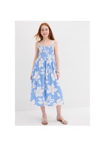 bonprix, Unisex, bonprix Midikleid knieumspielende L&auml;nge, mit s&uuml;ssem Print, aus weichem Viskose-Stoff, mittelblau, wei&szlig; floral, 152, N-Gr, 