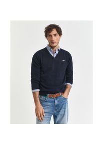 Gant, Unisex, V-Ausschnitt-Pullover &raquo;Classic Cotton V-Neck&laquo; Premium Strickjersey aus weicher 100% Baumwolle, &Uuml;bergangspullover, evening blau, L, 