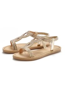 Vivance, Unisex, Sandale &raquo;Sandalette, Sommerschuh, offener Schuh&laquo; mit elastischen Riemchen und Glitzersteinchen VEGAN, goldfarben, 41, Mit elastischen