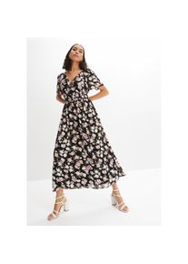 bonprix, Unisex, bonprix Maxikleid f&uuml;r den Alltag, aus Polyester, ausgestellte Passform, schwarz rosen, bl&uuml;ten (l&auml;nge: regul&auml;r), 52, N-Gr, 