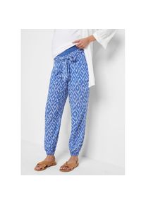 bonprix, Unisex, bonprix Umstandshose mit elastischem Bund und Bindeband, aus luftiger Viskose Cr&ecirc;pe, edelsteinblau, wei&szlig; graphisch, 44, N-Gr, 