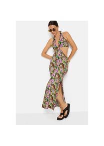 Lscn By Lascana, Unisex, LSCN by LASCANA Maxikleid mit Cut-outs, Neckholderkleid mit Alloverdruck, bunt bedruckt, 36, N-Gr, Extratiefer Ausschnitt mit