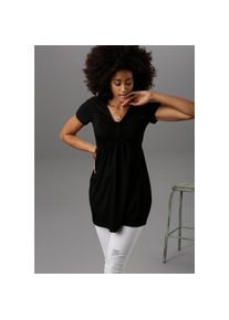 Aniston Selected, Unisex, Aniston SELECTED Tunika mit Raffung im Brustbereich, schwarz, 48, Unisex-Longshirt im Tunikastil