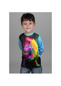 Kidsworld, Unisex, Kidsworld Langarmshirt &raquo;Dino-Shirt&laquo; Dino Fotodruck, t&uuml;rkis, 104/110, Langarmshirt f&uuml;r Unisex aus Baumwolle-Mischung