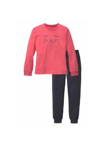 Vivance, Unisex, Pyjama 2 tlg. langer Schlafanzug, mit Katzendruck, aus Baumwolle, hummer, anthrazit, meliert, 122/128, Pyjama im Set in bedruckt im 
