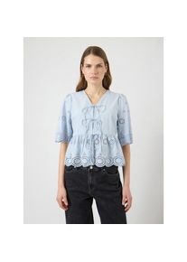 Y.A.S, Unisex, Spitzenbluse &raquo;YASCORNELIA 2/4 TIE TOP S. NOOS&laquo; Baumwolle, regular fit, skyway, 40, Kurze Bluse mit Halbarm von YAS