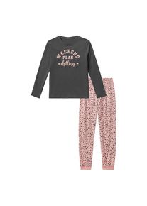 Buffalo, Unisex, Pyjama 2 tlg. langer Schlafanzug mit Leo-Print, aus Baumwolle, anthrazit, bedruckt, 134/140, Pyjama im Set in bedruckt im femininen 
