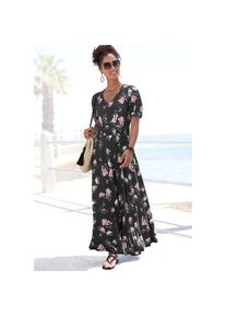Vivance, Unisex, Maxikleid &raquo;mit Blumendruck und kurzen Puff&auml;rmeln&laquo; Ohne Taschen gebl&uuml;mtes Sommerkleid, Strandkleid, Jerseykleid, casual, schwarz, 