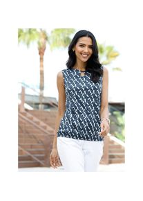 Classic Basics, Unisex, Shirttop, dunkelblau, ecru, bedruckt, 54, tropfenf&ouml;rmige Aussparungen