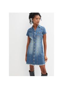 bonprix, Unisex, bonprix Jeanskleid A-Linien-Schnitt, kurzer Arm, tailliertes Design, mit Brusttaschen, blau denim, 40, N-Gr, Modischer A-Linien-