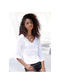 Buffalo, Unisex, Strandshirt mit Stickerei und Quasten, Tunika, 3/4-Arm, Blusenshirt, wei&szlig;, 32/34, 3/4-&Auml;rmel mit Riegel