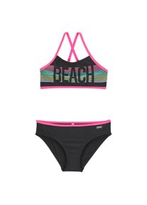 Bench., Unisex, Bustier-Bikini mit pinken Kontrastpaspeln, schwarz, 122/128, N-Gr, Platzierter Druck
