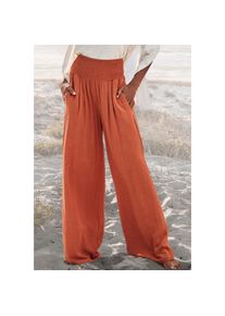 French Connection, Unisex, Leinenhose mit gerafftem Bund, weite Palazzohose f&uuml;r den Sommer, rost, 32/34, N-Gr, Strukturierte Schlupfhose