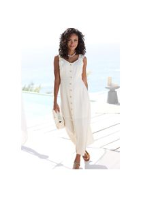 Lascana, Unisex, LASCANA Maxikleid &raquo;mit breiten Tr&auml;gern aus Webware mit Leinenanteil&laquo; Ohne Taschen Elegantes Sommerkleid, Leinenkleid, Tr&auml;gerkleid, 
