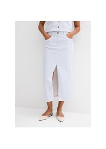 bonprix, Unisex, bonprix Jeansrock gerade Passform, mit Elasthan-Anteil, aus Baumwollmaterial, Midi-L&auml;nge, wei&szlig; gestreift (l&auml;nge: regul&auml;r), 50, 