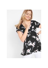 bonprix, Unisex, bonprix Tunika ausgestellte Passform, mit V-Ausschnitt, mit kurzem Arm, schwarz gebl&uuml;mt, 40/42 (M), Weicher und atmungsaktiver Jersey