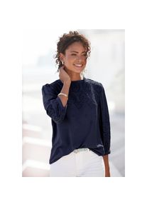 Lascana, Unisex, Lascana Schlupfbluse mit Lochstickerei und dezenten R&uuml;schen, 3/4-&auml;rmelige Unisexbluse, marine, 44, Bluse mit Lochstickerei