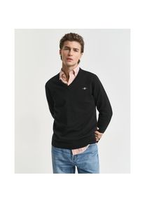 Gant, Unisex, V-Ausschnitt-Pullover &raquo;Classic Cotton V-Neck&laquo; Premium Strickjersey aus weicher 100% Baumwolle, &Uuml;bergangspullover, schwarz, L, Pullover 