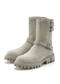 ELBSAND, Unisex, Stiefelette &raquo;Stiefel, Boots, Bikerboots, Lederstiefelette, Lederboots&laquo; aus Leder mit trendigen Zierschnallen, hellgrau, 36, 