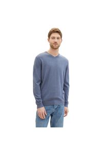 Tom Tailor, Unisex, Tom Tailor V-Ausschnitt-Pullover mit kleiner Logo-Stickerei, vintage indigo blau melange, M, Pullover von Tom Tailor