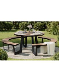 Ambia Garden Gartentischgruppe , Anthrazit, Teakfarben , Metall, Kunststoff , rund , 75 cm , Gartenm&ouml;bel, Gartentisch