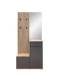 Xora Garderobe , Anthrazit, Eiche Artisan , Glas, Holzwerkstoff , 4-teilig , 88x195x35 cm , Garderobe, Garderobensets & -serien, Garderoben-Set