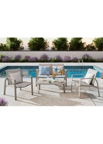 Ambia Garden Gartenm&ouml;bel-Set , Weiss, Beige , Metall, Textil , 4-teilig , 67x122x53 cm , Gartenm&ouml;bel, Gartengarnituren, Gartenm&ouml;bel-Set