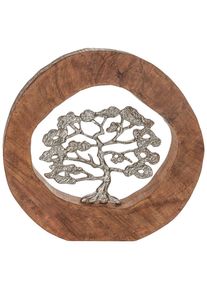 Ambia Home Dekobaum , Naturfarben, Silberfarben , Holz, Metall , Mangoholz , massiv , 34.5x36x6 cm , zum Stellen , Dekoration, Dekofiguren & Skulpturen, Dekoobjekte