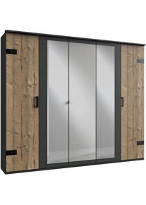wimex, Kleiderschrank &raquo;Stockholm, rustikale Optik im Industrial Design, Made in Germany&laquo; mit Spiegel, 225x58x210 cm, Made in Germany, graphitfarben, 