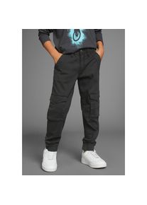 Kangaroos, Unisex, Kangaroos Cargohose &raquo;Hose mit Cargotaschen und Kangaroos Stickerei&laquo; Cargohose mit Logo-Stickerei, schwarz, 176, N-Gr, Kangaroos 