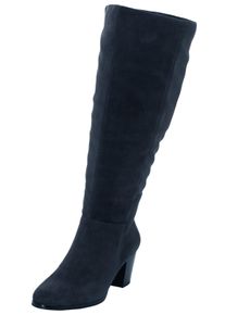 sheego Witt Damen Weitschaftstiefel aus Velours-Lederimitat, jeansblau, Gr&ouml;&szlig;e 37, 100% Polyester