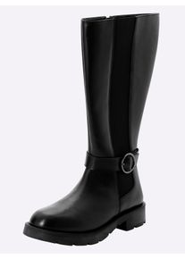 sheego Witt Damen Weitschaftstiefel mit verstellbarer Schnalle, schwarz, Gr&ouml;&szlig;e 44, 100% Rindsleder