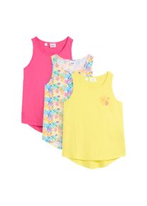 bonprix, Unisex, bonprix Shirttop Packung, 3er, Packung mit 3 Shirttops, &auml;rmellos, lockere Passform, aus Baumwolle, lichtgelb, pink, wei&szlig; bedruckt, 
