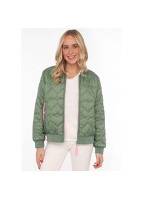 Zwillingsherz, Unisex, Bomberjacke &raquo;"Be Happy"&laquo; ohne Kapuze modisch, Kontrastdetails, regular fit, lang&auml;rmelig, mit Herzsticker, tannengr&uuml;n, S, 