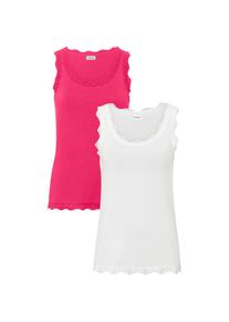 bonprix, Unisex, bonprix Shirttop Packung, 2 tlg. schmale Passform, mit dekorativer Spitze, aus Viskose-Mix, dunkelpink, wollwei&szlig;, 36/38 (S), Shirttop