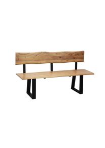 P & B Sitzbank , Schwarz, Akaziefarben , Holz, Metall , Akazie , vollmassiv , Holz , 160x85x50 cm , Esszimmer, Bank, Sitzb&auml;nke