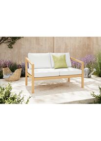 Ambia Garden Gartenbank , Creme, Akaziefarben , Holz, Textil , Akazie , massiv , 130x75x80 cm , Gartenm&ouml;bel, Gartenbank